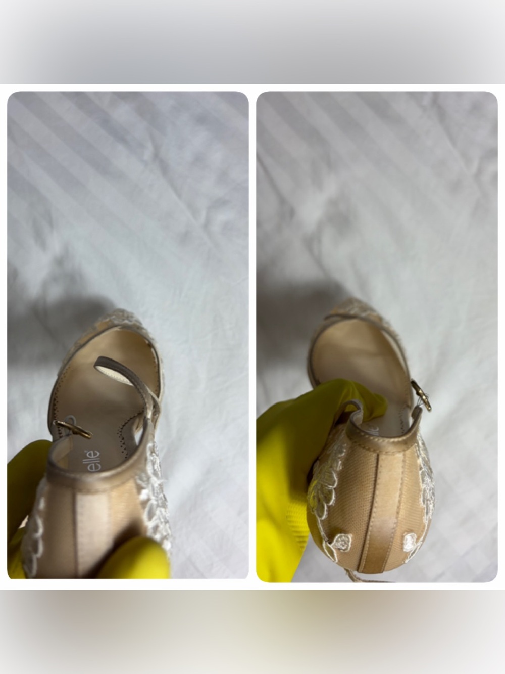 Bella Belle cream mesh embroidered floral leather kitten heel pumps size 8.5/ 39 - Picture 10 of 15